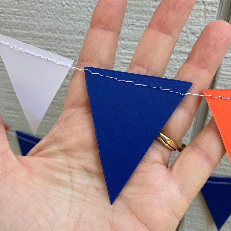 University of Illinois graduation party garland, Blue and Orange Paper Triangle Pennant, dorm decor, Wheaton College, Bed Party streamers