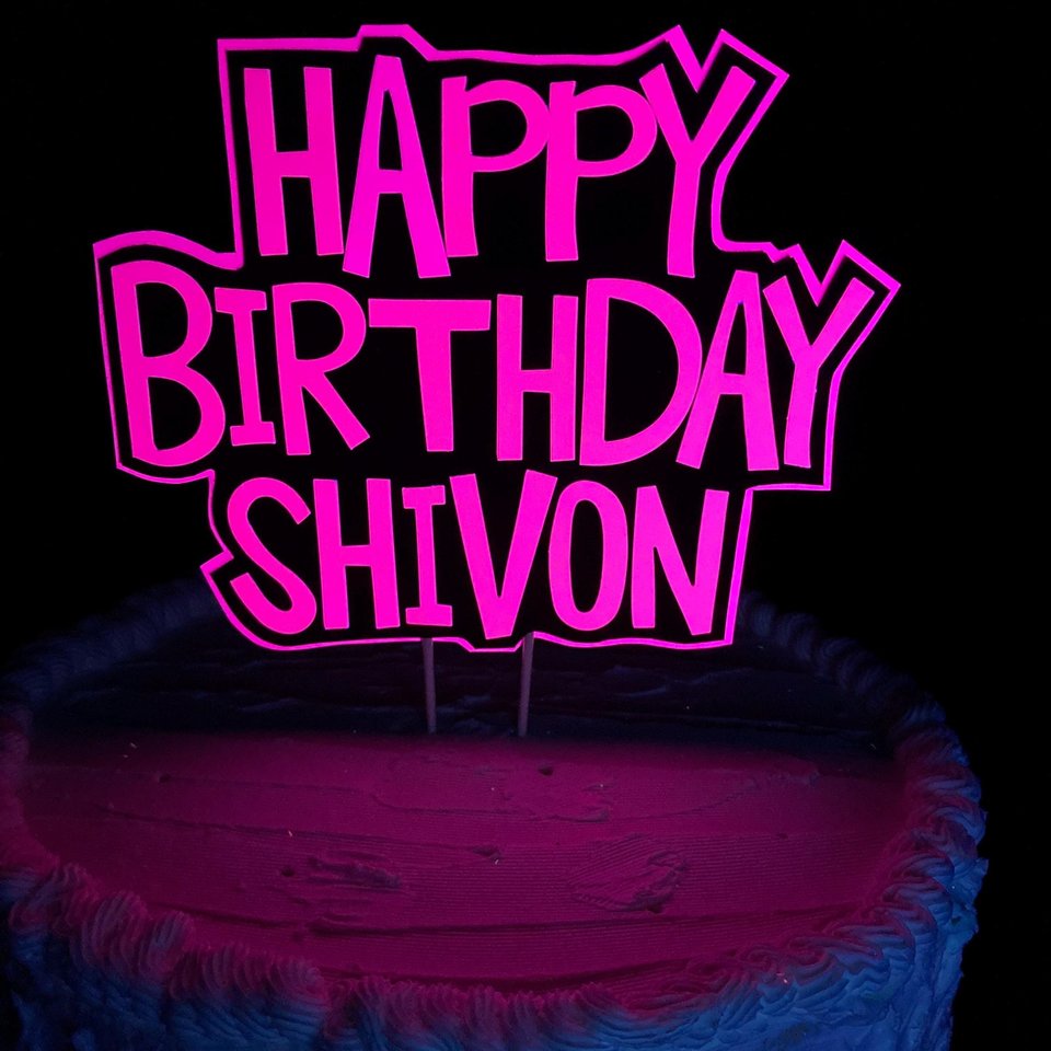 Neon Pink Birthday Cake Topper, Glow Party Cake Topper, Personalized Cake Topper, UV Reflective Cake Decoration, Fluorescent Neon Cake Decor