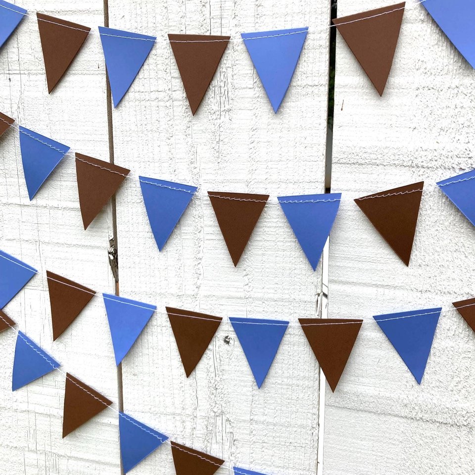 Tufts University graduation party garland, Blue and brown Triangle Bunting, University dorm decor, Bed Party Streamers, Dorm Decor