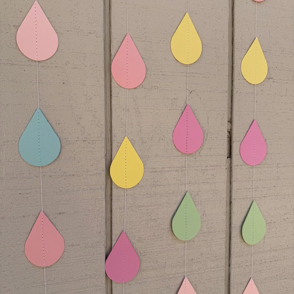 Pastel Baby Shower Decoration, Baby Sprinkle Party Decor, Raindrop Garland, Baby Shower Backdrop, Noah's Ark Party, Neutral Baby Shower