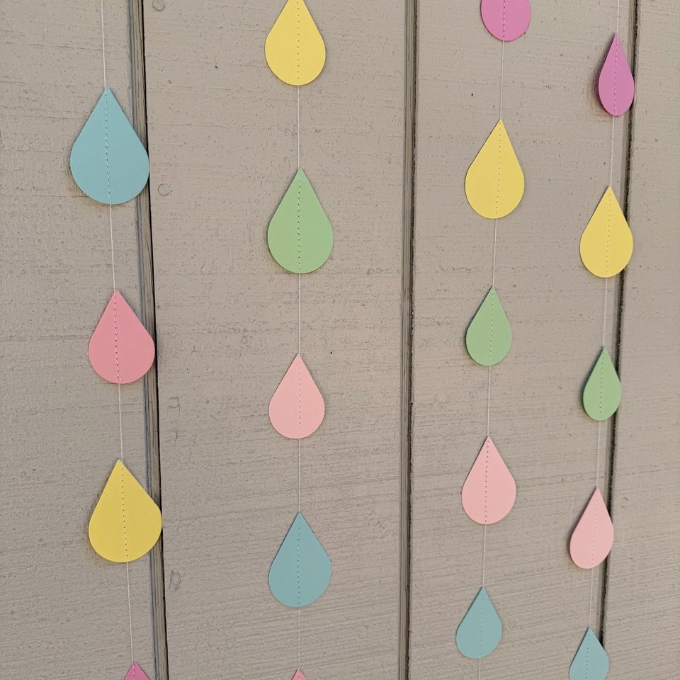Pastel Baby Shower Decoration, Baby Sprinkle Party Decor, Raindrop Garland, Baby Shower Backdrop, Noah's Ark Party, Neutral Baby Shower
