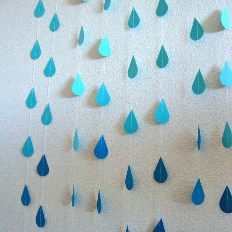 Blue Ombre Raindrop Garlands, Blue Raindrops, Bridal Shower Garland, Blue Shower Backdrop, Virtual Shower Backdrop, Shower Decoration