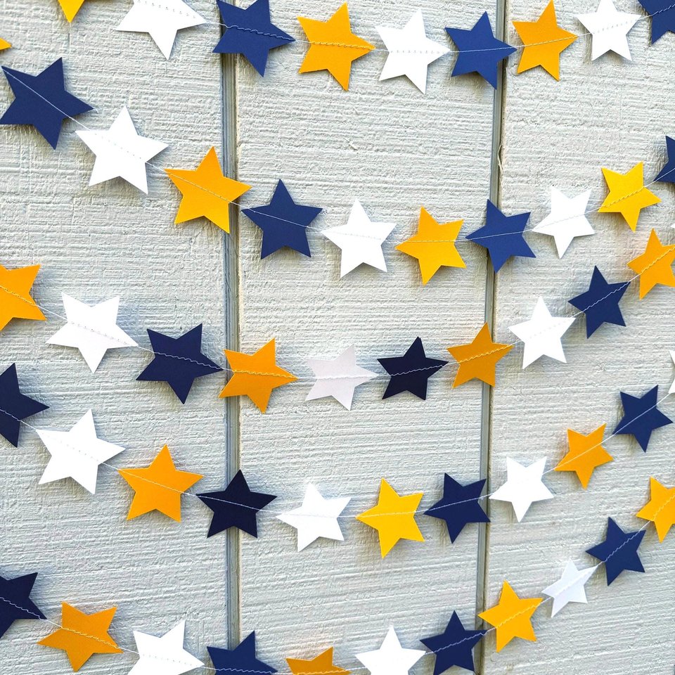 Back to School Navy and Gold Star Garland Dorm Decoration, Navy Blue and Golden Yellow Graduation Decoration, University of California decor
