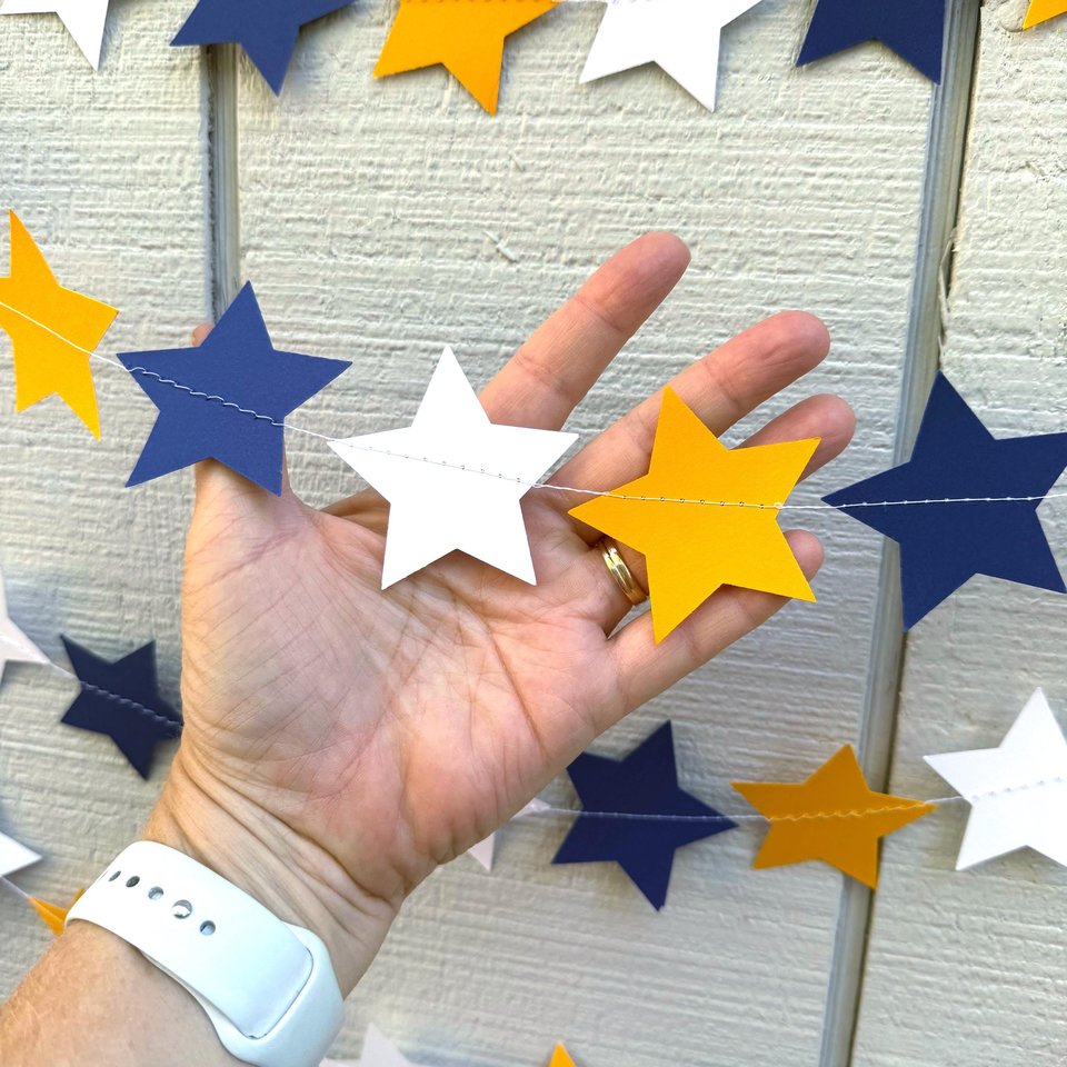 Back to School Navy and Gold Star Garland Dorm Decoration, Navy Blue and Golden Yellow Graduation Decoration, University of California decor