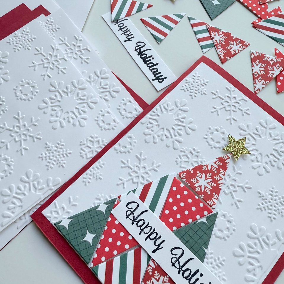 Handmade Christmas Card Kit: Quilt Style Tree, Set of 4