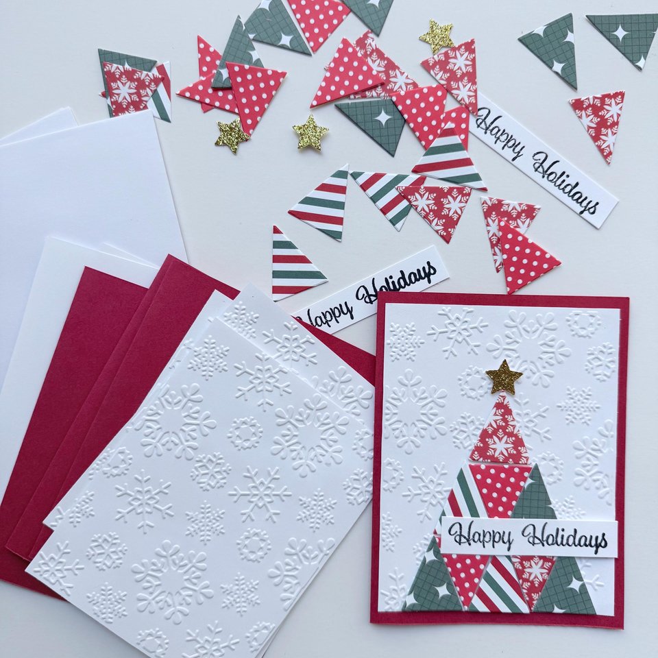 Handmade Christmas Card Kit: Quilt Style Tree, Set of 4