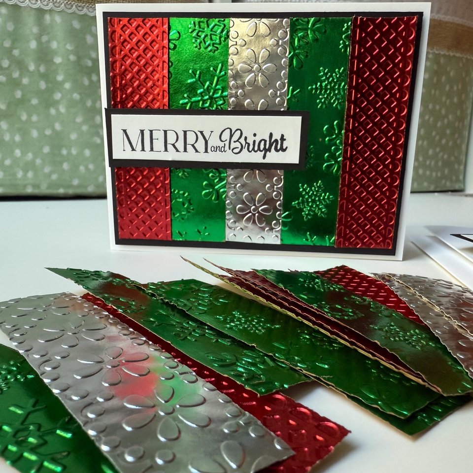 Merry and Bright Christmas Card, Green and Red Foil Holiday Card, DIY Christmas Card Kit, Women Holiday Craft, Christmas Party Craft