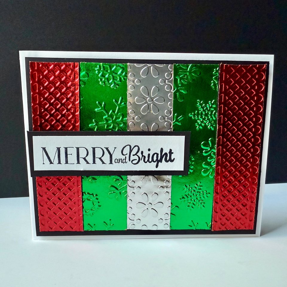 Merry and Bright Christmas Card, Green and Red Foil Holiday Card, DIY Christmas Card Kit, Women Holiday Craft, Christmas Party Craft