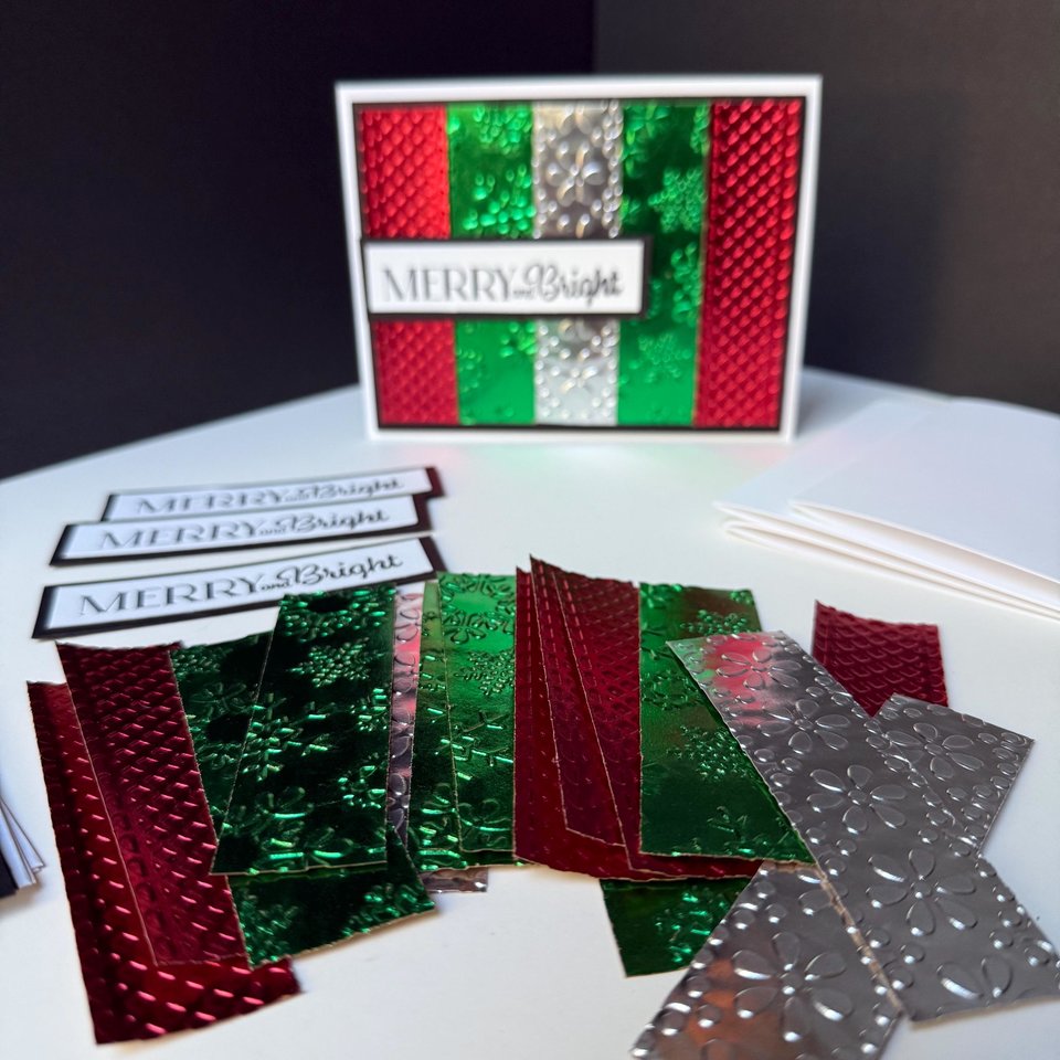 Merry and Bright Christmas Card, Green and Red Foil Holiday Card, DIY Christmas Card Kit, Women Holiday Craft, Christmas Party Craft