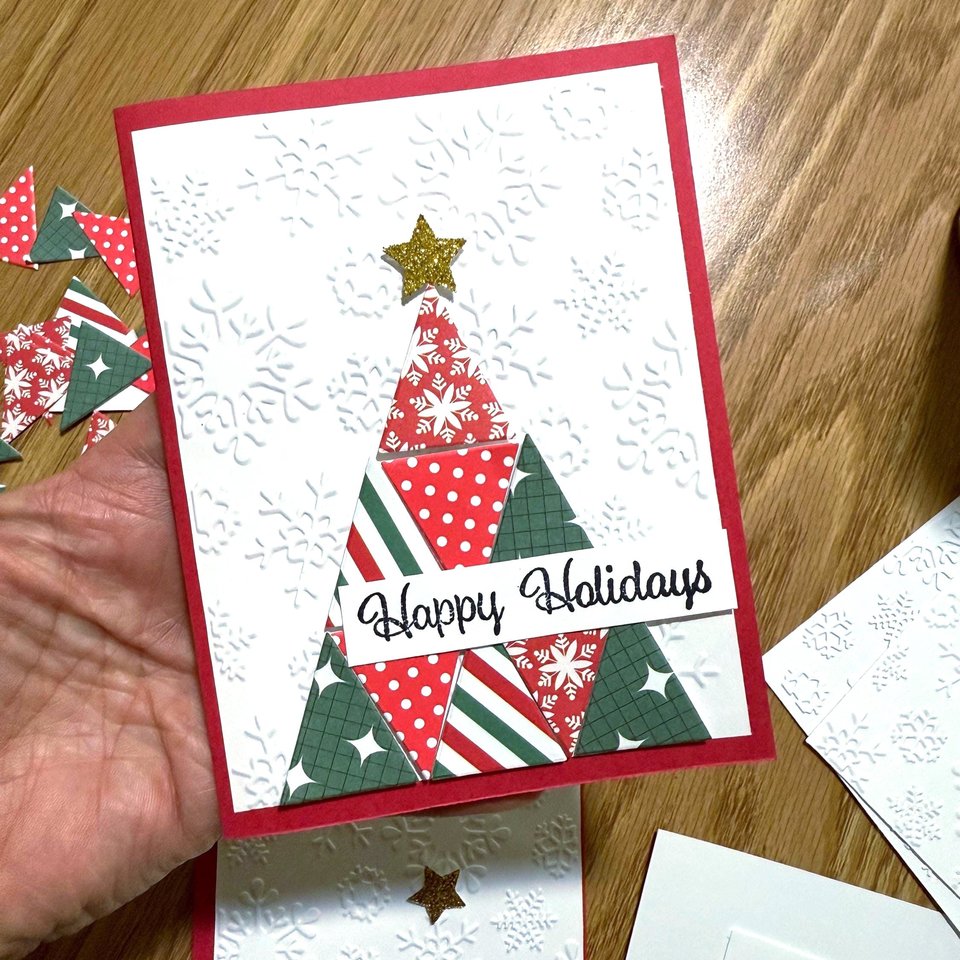 Handmade Christmas Card Kit: Quilt Style Tree, Set of 4