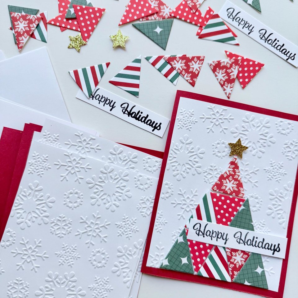 Handmade Christmas Card Kit: Quilt Style Tree, Set of 4