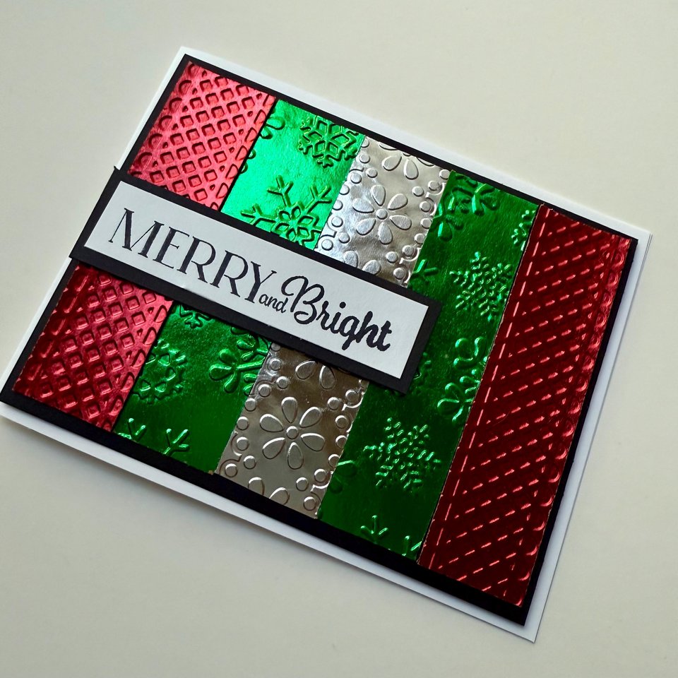 Merry and Bright Christmas Card, Green and Red Foil Holiday Card, DIY Christmas Card Kit, Women Holiday Craft, Christmas Party Craft