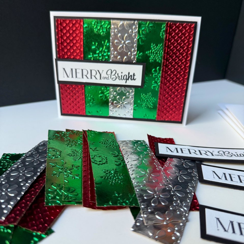 Merry and Bright Christmas Card, Green and Red Foil Holiday Card, DIY Christmas Card Kit, Women Holiday Craft, Christmas Party Craft