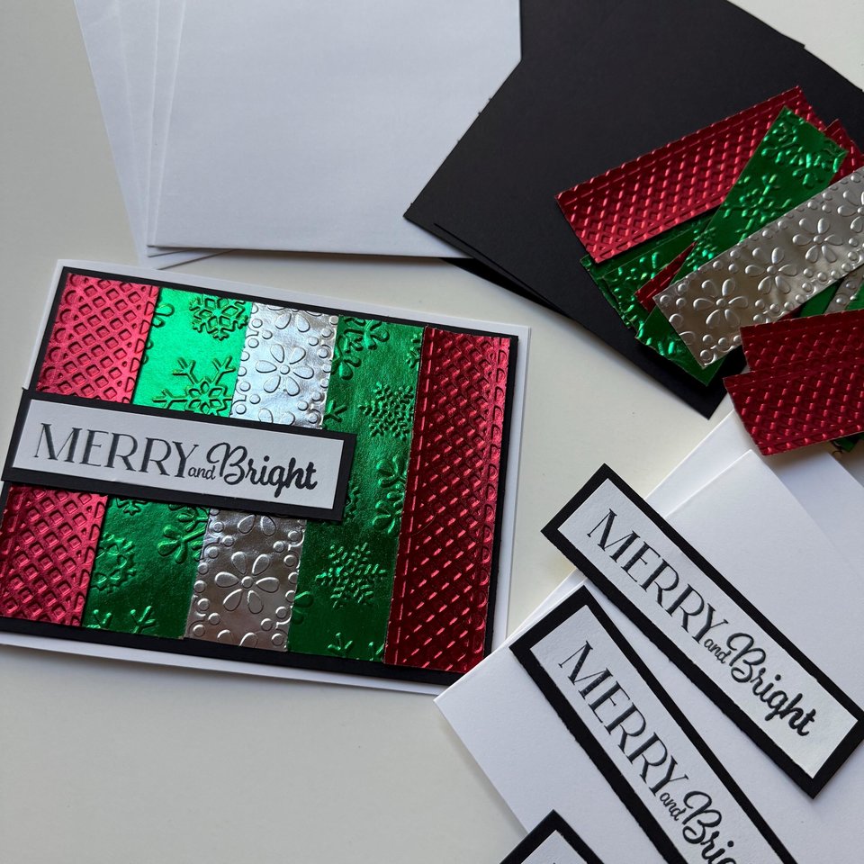 Merry and Bright Christmas Card, Green and Red Foil Holiday Card, DIY Christmas Card Kit, Women Holiday Craft, Christmas Party Craft