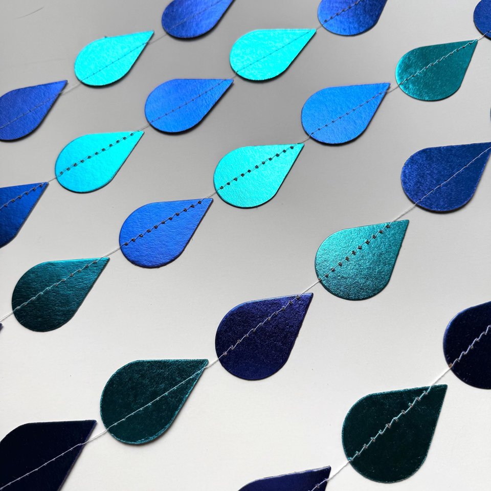 Blue Raindrop Garland, Baby Shower Decoration, Boy Baby Shower Backdrop, Turquoise Rain Party Garland, Shiny Foil Raindrop, Noah's Ark Party