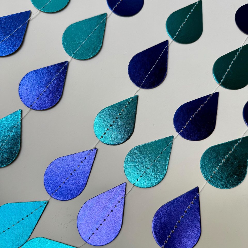 Blue Raindrop Garland, Baby Shower Decoration, Boy Baby Shower Backdrop, Turquoise Rain Party Garland, Shiny Foil Raindrop, Noah's Ark Party