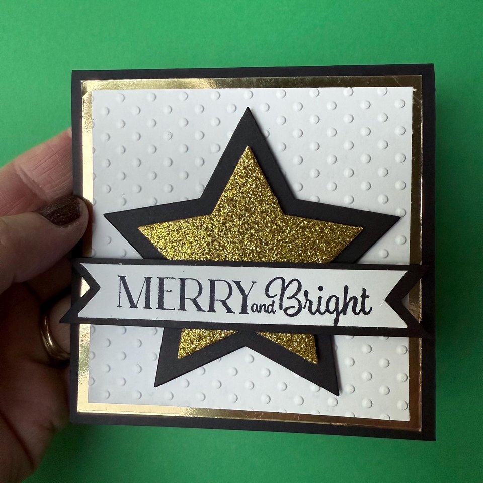 Handmade Christmas Card Kit, Elegant black and gold star card, Merry and Bright, Glitter Star Christmas Card craft Set, Blank Note Cards