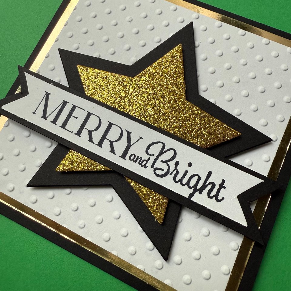 Handmade Christmas Card Kit, Elegant black and gold star card, Merry and Bright, Glitter Star Christmas Card craft Set, Blank Note Cards