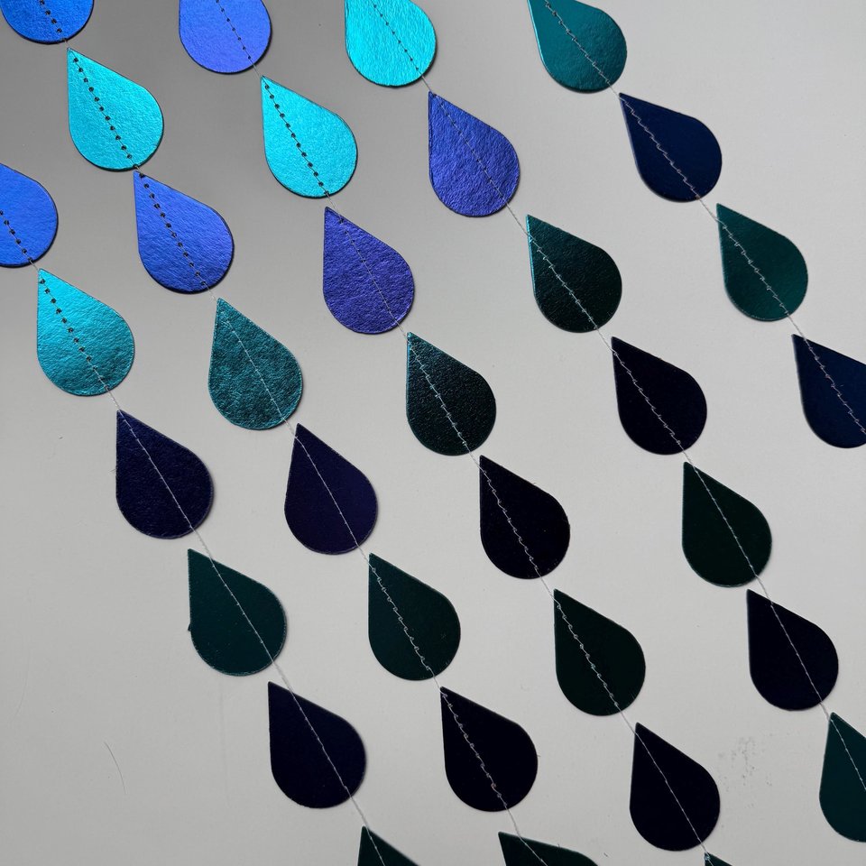 Blue Raindrop Garland, Baby Shower Decoration, Boy Baby Shower Backdrop, Turquoise Rain Party Garland, Shiny Foil Raindrop, Noah's Ark Party