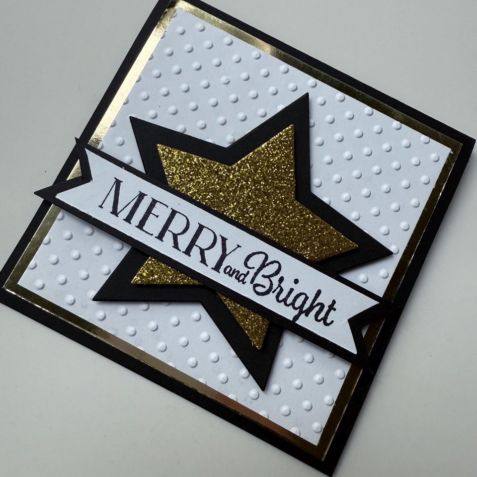 Handmade Christmas Card Kit, Elegant black and gold star card, Merry and Bright, Glitter Star Christmas Card craft Set, Blank Note Cards