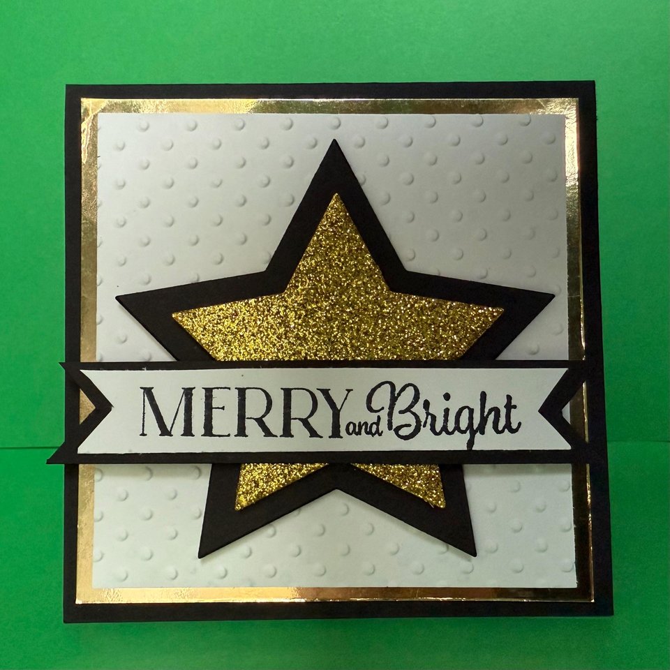Handmade Christmas Card Kit, Elegant black and gold star card, Merry and Bright, Glitter Star Christmas Card craft Set, Blank Note Cards