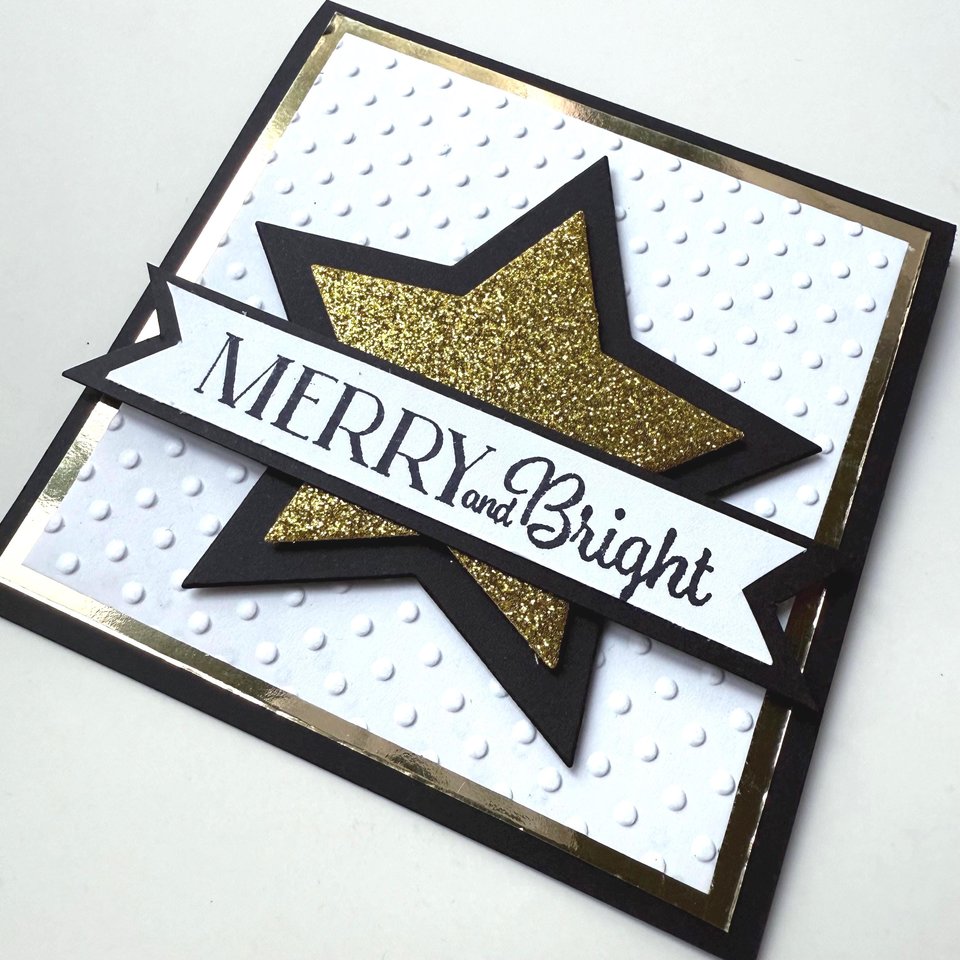 Handmade Christmas Card Kit, Elegant black and gold star card, Merry and Bright, Glitter Star Christmas Card craft Set, Blank Note Cards