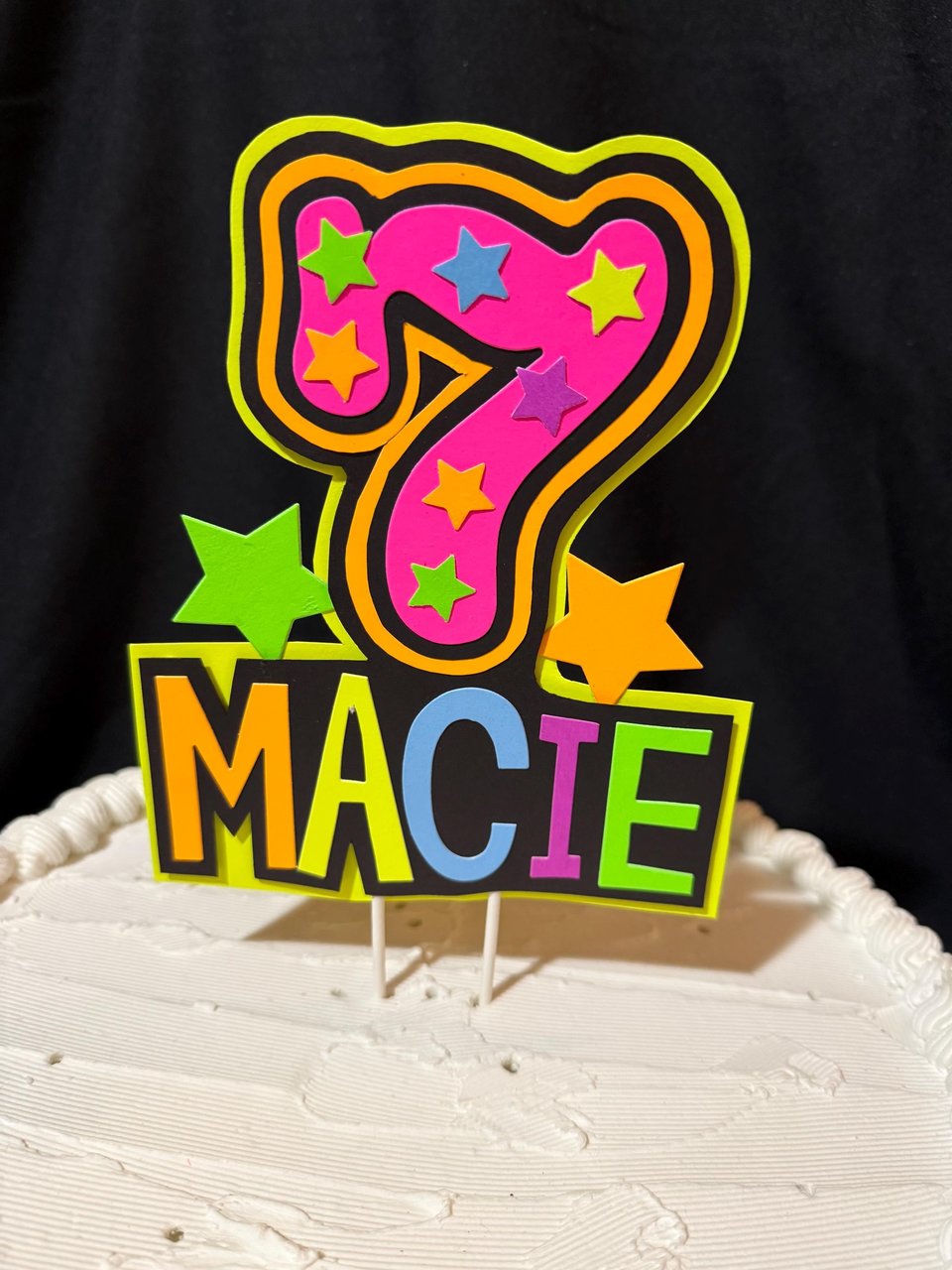 Light-up Neon Cake Topper, Glow Party Birthday Sign, 7th Birthday, Custom Birthday Cake Decoration, Glow in the Dark, Blacklight Party