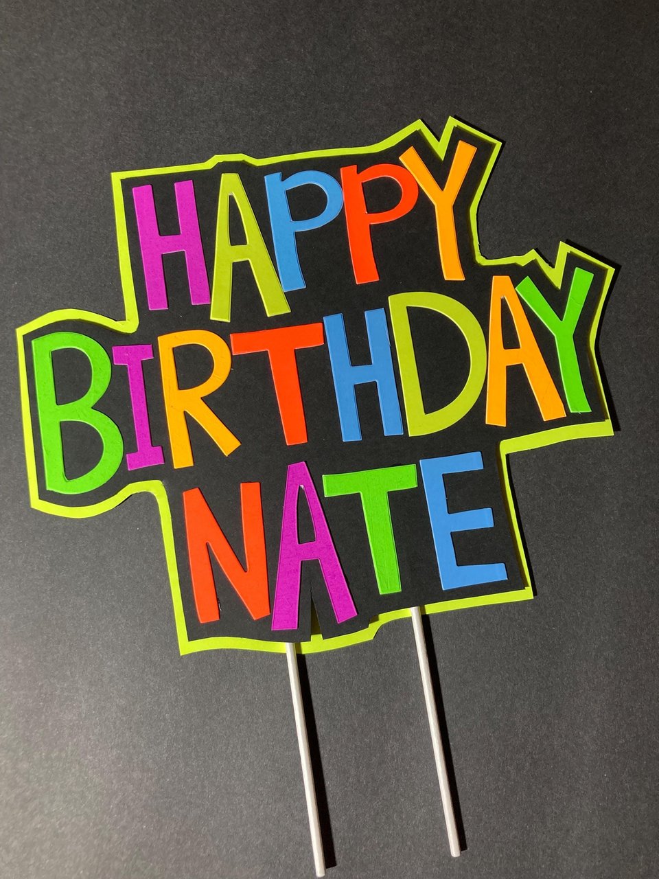 Custom Saying Neon Cake Topper, Glow Party Decoration, Blacklight Cake decor with any wording, Rave Party, Retro Glow in the Dark Decor