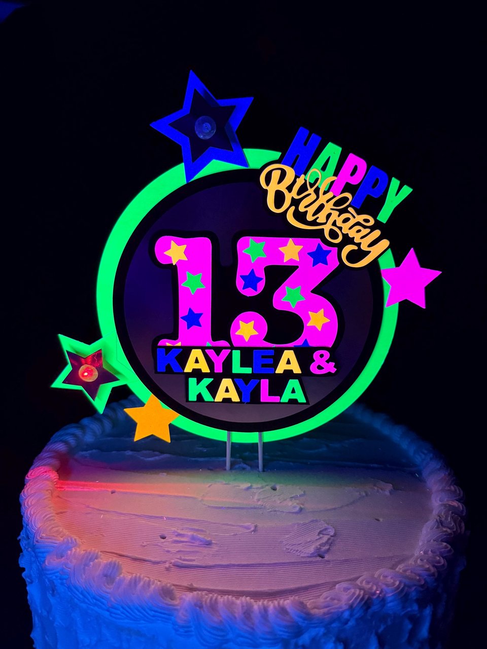 Twin Neon Birthday Cake Topper, Joint Birthday Cake, 13th Birthday Centerpiece, Best Friend Two Name Birthday Sign, LED Light Up Cake Topper