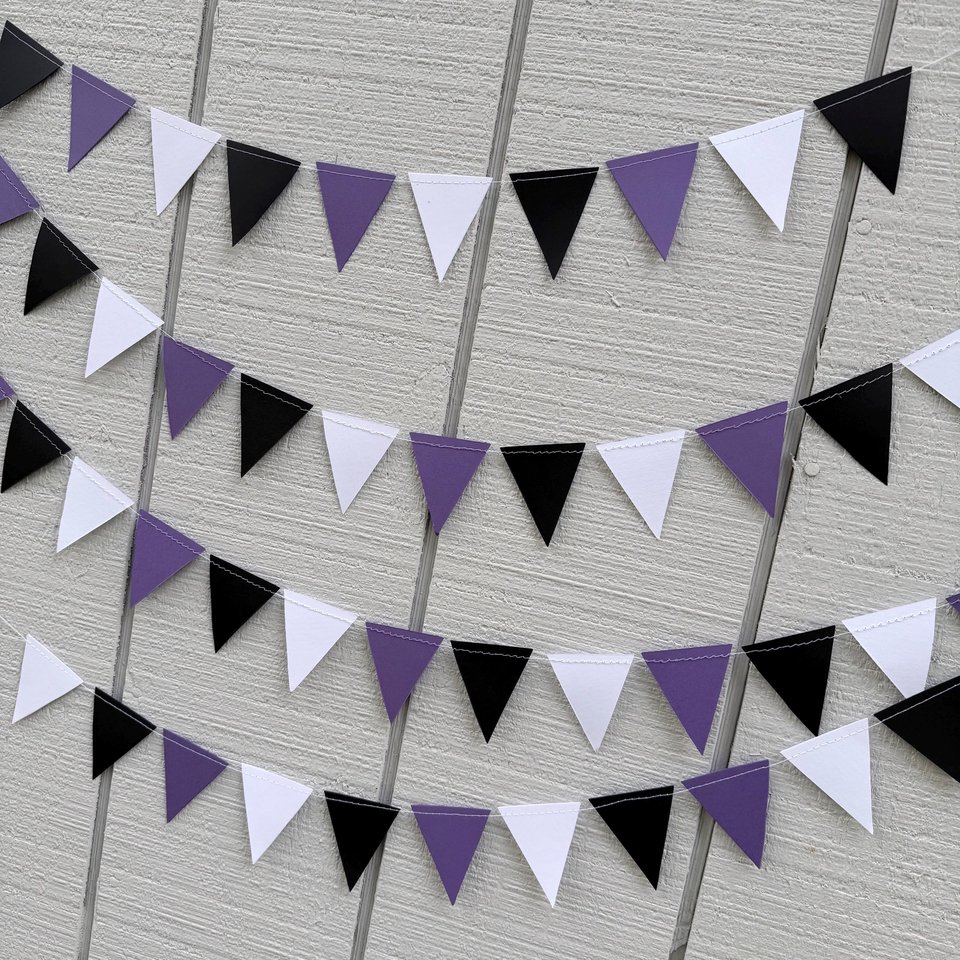 Purple White Black Graduation Garland, Triangle Flag, College Bed Party. Decision Day, Dorm Decor, Northwestern, Kansas State, TCU, GCU
