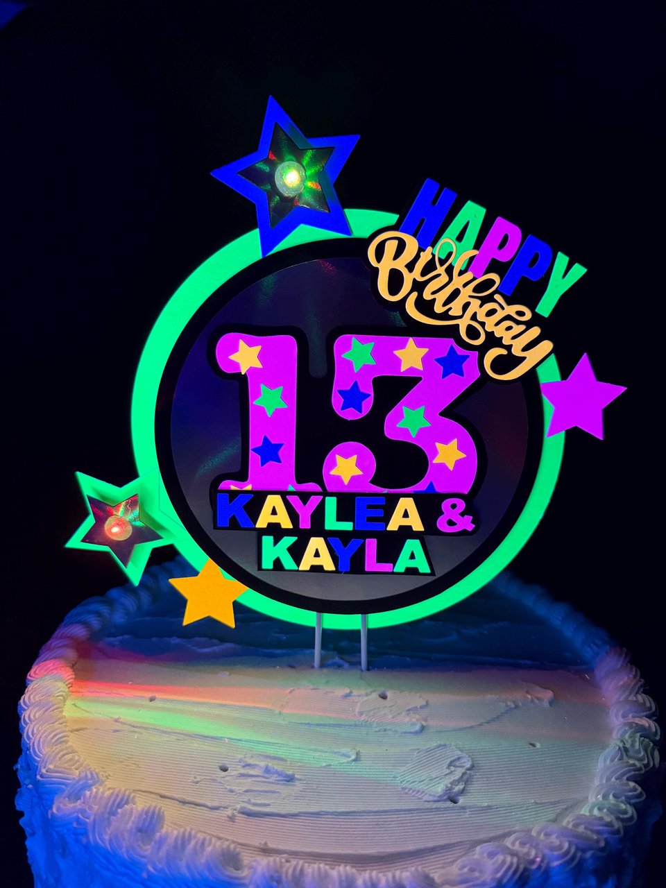 Twin Neon Birthday Cake Topper, Joint Birthday Cake, 13th Birthday Centerpiece, Best Friend Two Name Birthday Sign, LED Light Up Cake Topper