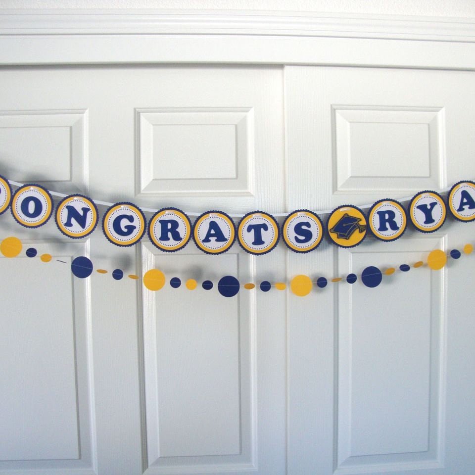 Graduation Banner and Garland, Congrats Banner, Navy and Yellow Graduation Decor, UC Berkeley Graduation Decor, UC Graduation Deccoration
