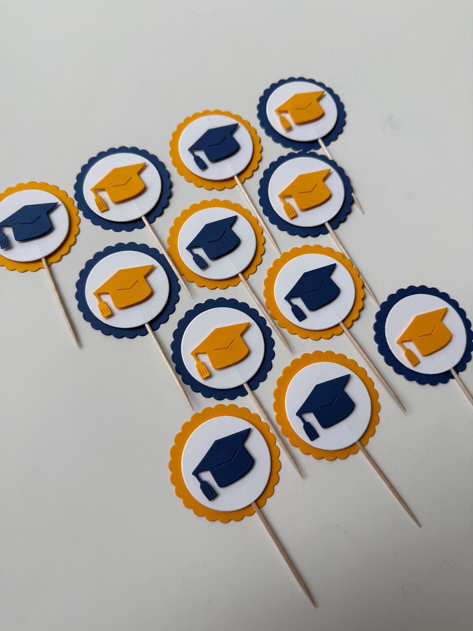 Navy and gold graduate cupcake topper, Graduation cap cupcake pick, Berkeley graduation decoration, University of Michigan graduate decor