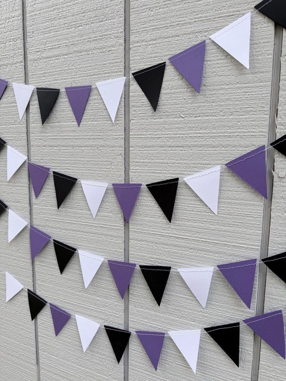 Purple White Black Graduation Garland, Triangle Flag, College Bed Party. Decision Day, Dorm Decor, Northwestern, Kansas State, TCU, GCU