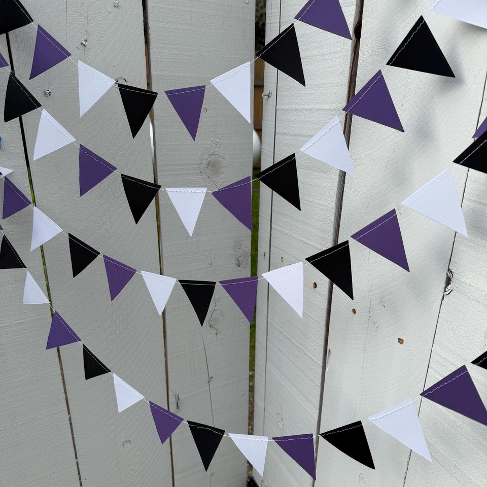 Purple White Black Graduation Garland, Triangle Flag, College Bed Party. Decision Day, Dorm Decor, Northwestern, Kansas State, TCU, GCU