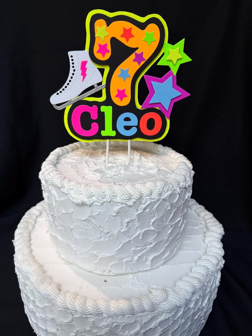Ice Skate Birthday Party Cake Topper, Personalized Neon Glow in the Dark Decoration