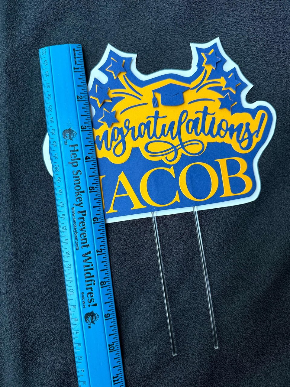 Navy and gold graduation cake topper, personalized Congratulations cake sign with name, University of California decor, U of Michigan