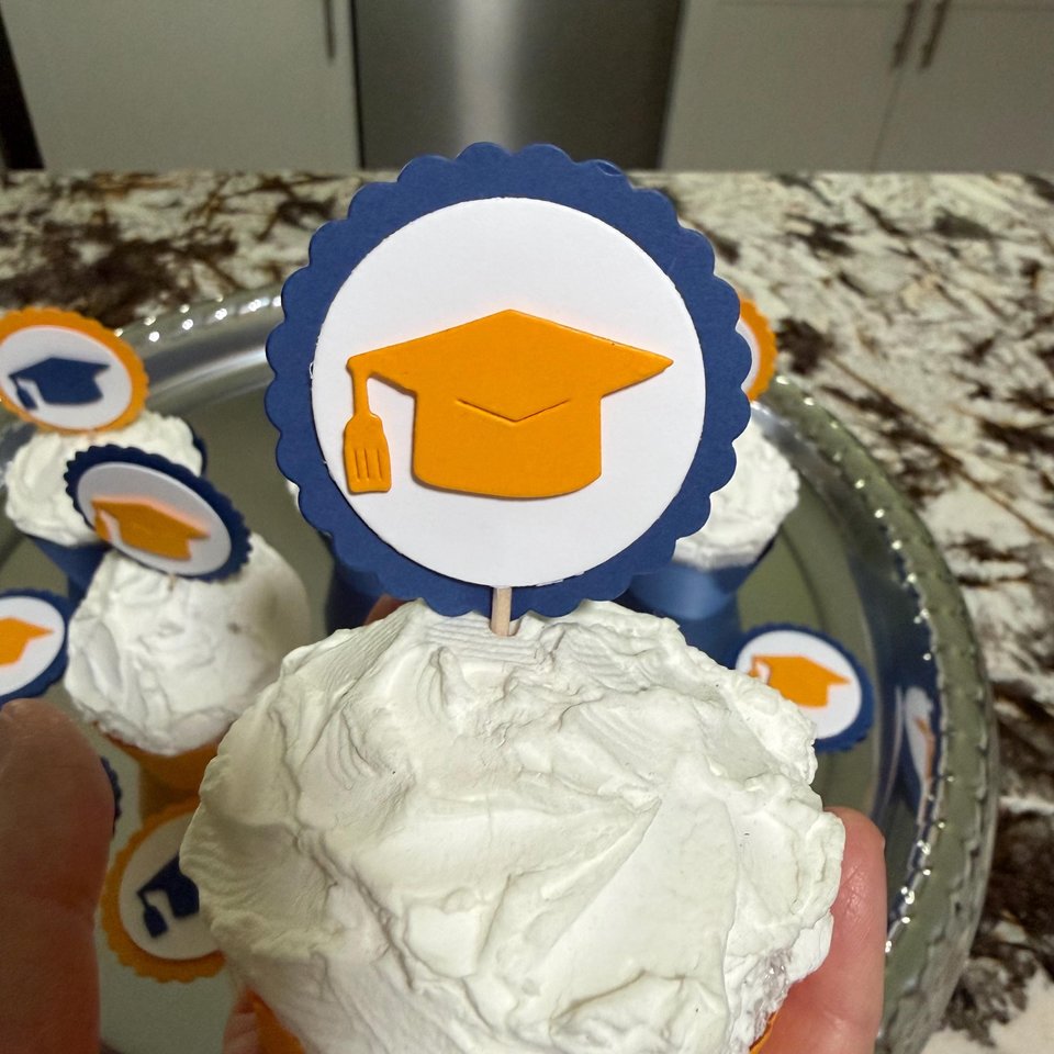 Navy and gold graduate cupcake topper, Graduation cap cupcake pick, Berkeley graduation decoration, University of Michigan graduate decor