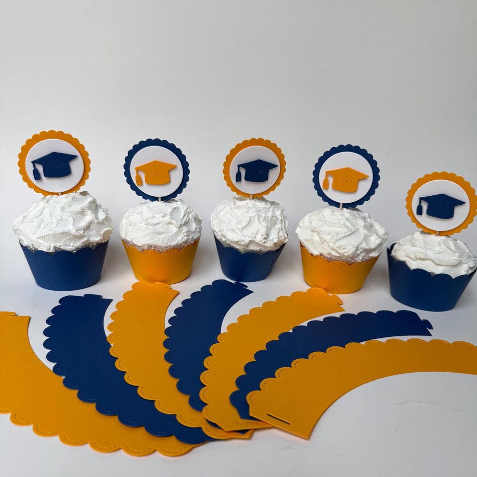 Navy and gold graduate cupcake topper, Graduation cap cupcake pick, Berkeley graduation decoration, University of Michigan graduate decor