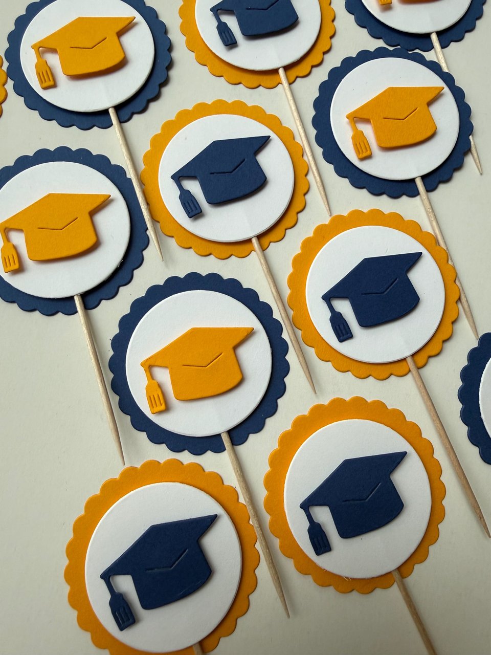 Navy and gold graduate cupcake topper, Graduation cap cupcake pick, Berkeley graduation decoration, University of Michigan graduate decor
