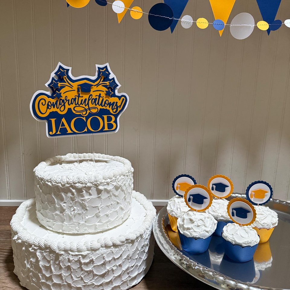 Navy and gold graduate cupcake topper, Graduation cap cupcake pick, Berkeley graduation decoration, University of Michigan graduate decor