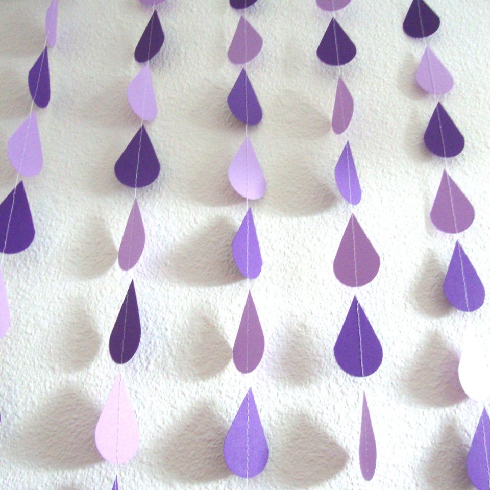 Purple Raindrop Garland, Ultraviolet Shower Garland, Shades of Purple Bridal Shower, Purple Sprinkle Garland, Lavender and Plum Bridal Decor