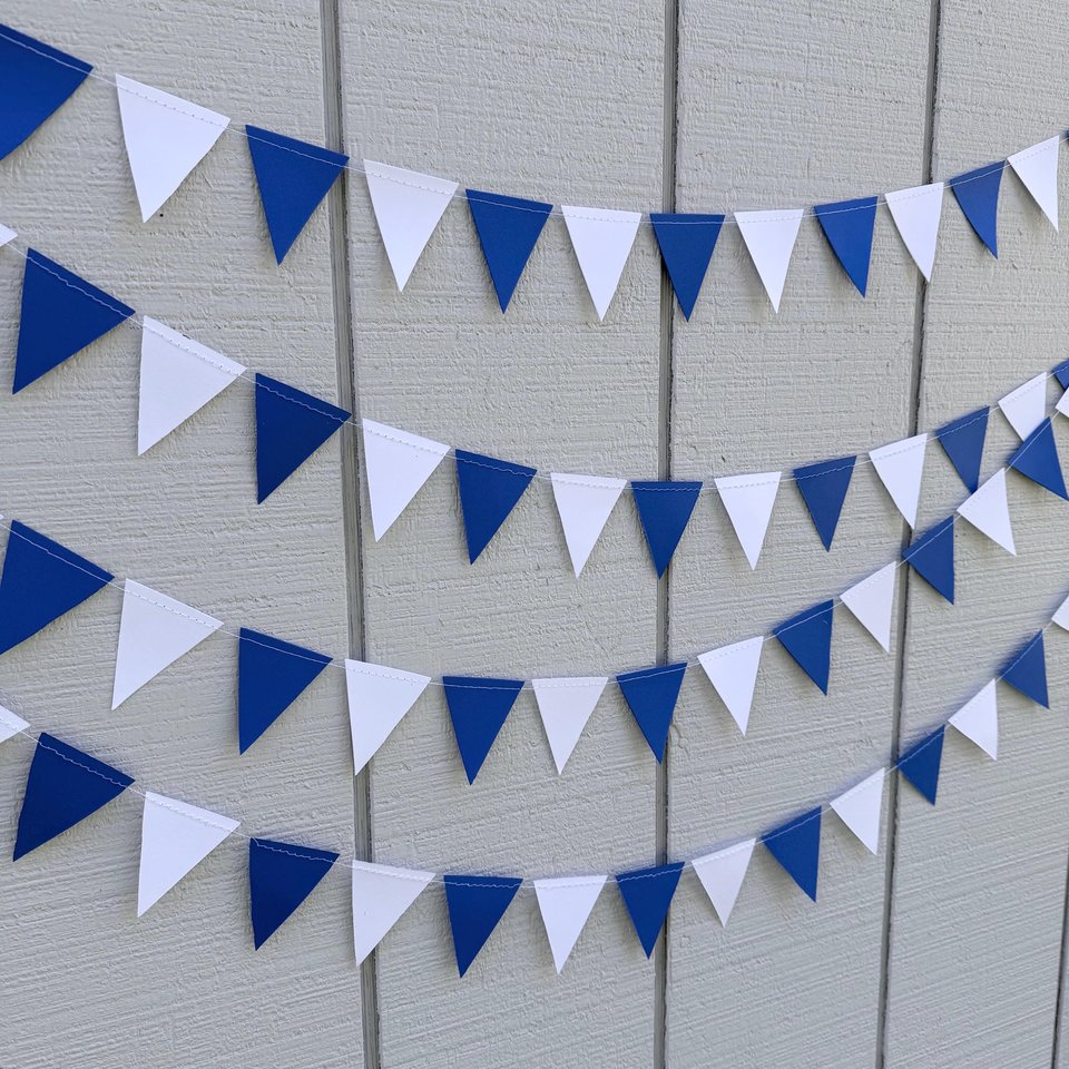 Royal Blue and White Pennant Flags, Graduation Garland, Back to School Dorm Decor, University of Kentucky, Buffalo, Dubuque, Saint Louis