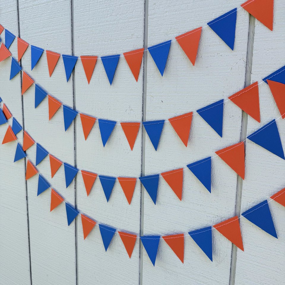 Orange Royal Blue Pennant Garland, Graduation Decoration, Decision Day, Bed Party, Flag Bunting, Dorm Decor, Boise State, CSUF, U of Florida