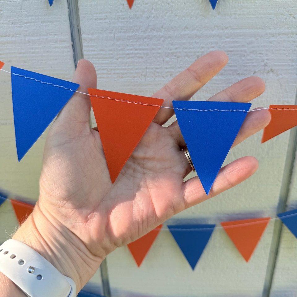Orange Royal Blue Pennant Garland, Graduation Decoration, Decision Day, Bed Party, Flag Bunting, Dorm Decor, Boise State, CSUF, U of Florida