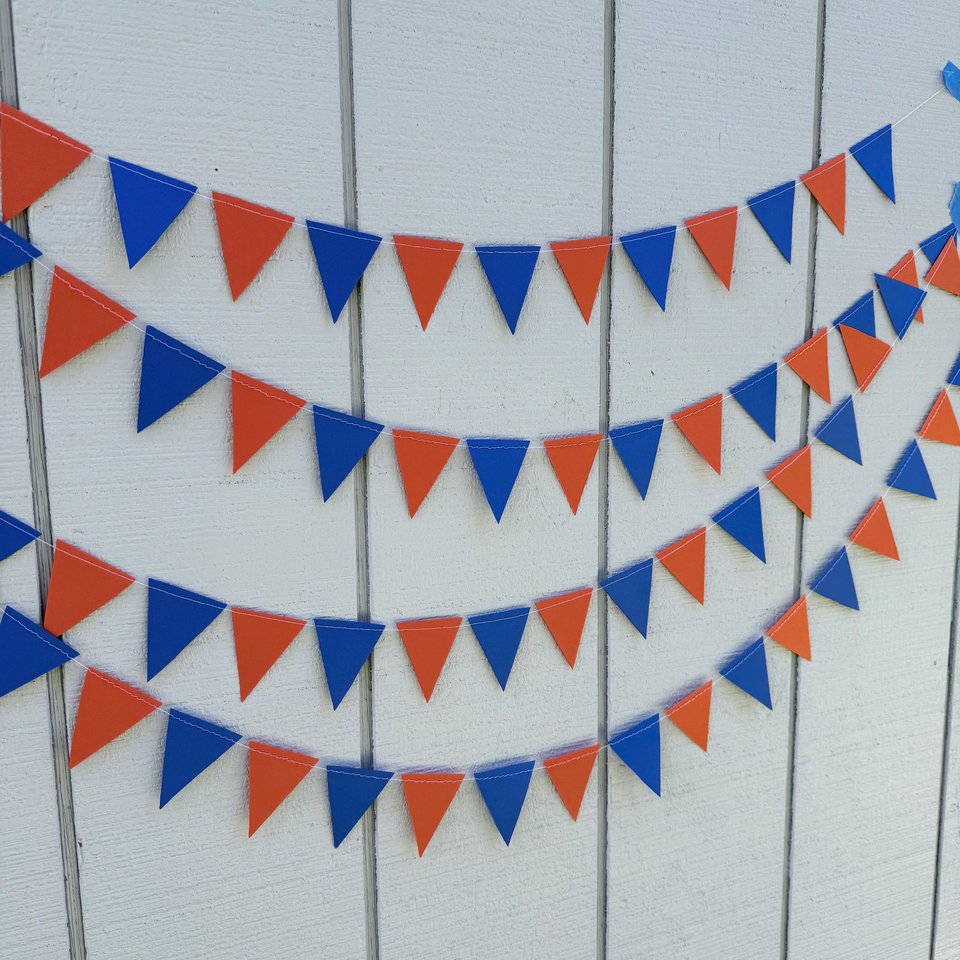 Orange Royal Blue Pennant Garland, Graduation Decoration, Decision Day, Bed Party, Flag Bunting, Dorm Decor, Boise State, CSUF, U of Florida
