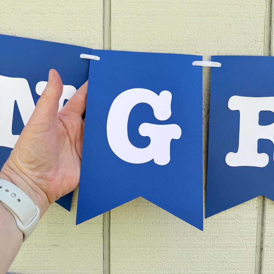 Royal blue and white graduation banner, Congrats personalized sign, Grad party decor, University of Kentucky, Buffalo, Dubuque, Saint Louis