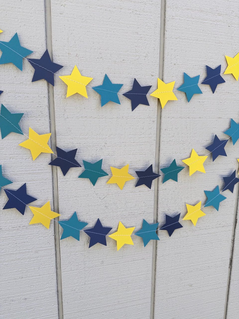 Back to School Navy Yellow and Teal Star Garland, Dorm Decoration, UNCW colors, North Carolina graduation decor, Wilmington