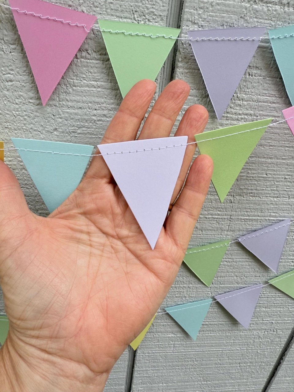 Pastel Wedding Reception Decor, Paper Triangle Bunting, Dangling Garland, Spring Color Wedding Decoration, Reception Tent Decor