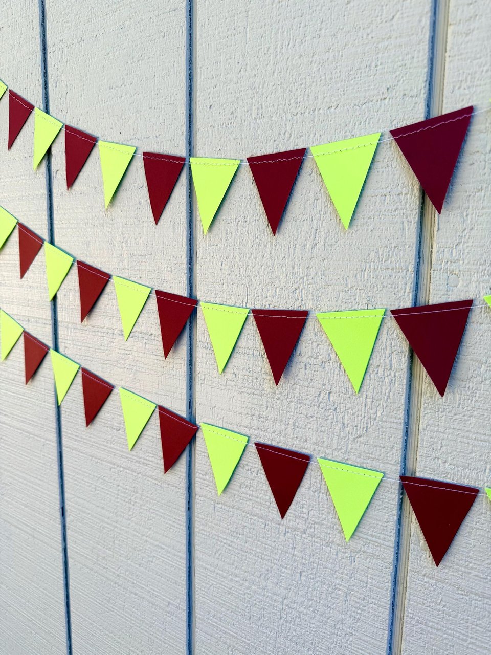 Burgundy and Chartreuse Wedding Decor, Paper Triangle Bunting, Dangling Garland, Trendy Color Wedding Decoration, Reception Tent Decor